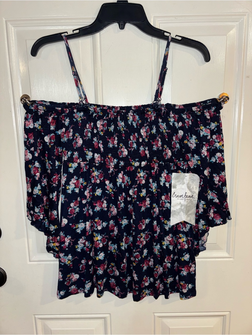 Almost Famous Navy Floral Off-the-Shoulder Blouse